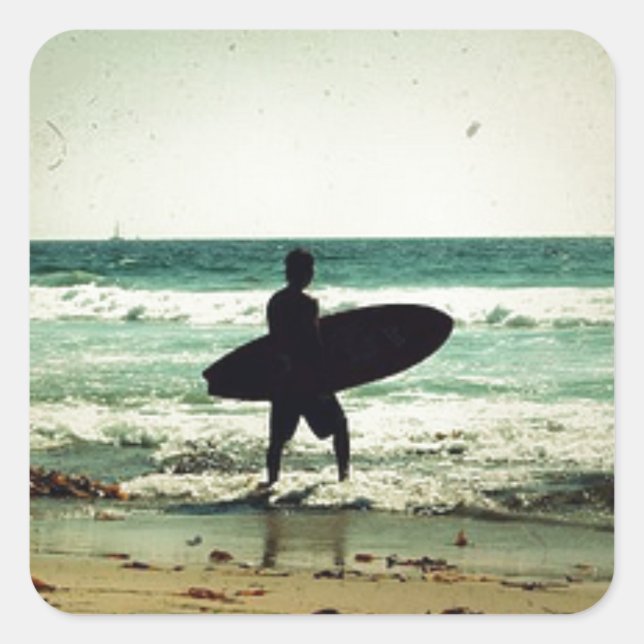 Vintage Style Surfer Silhouette Square Sticker (Front)