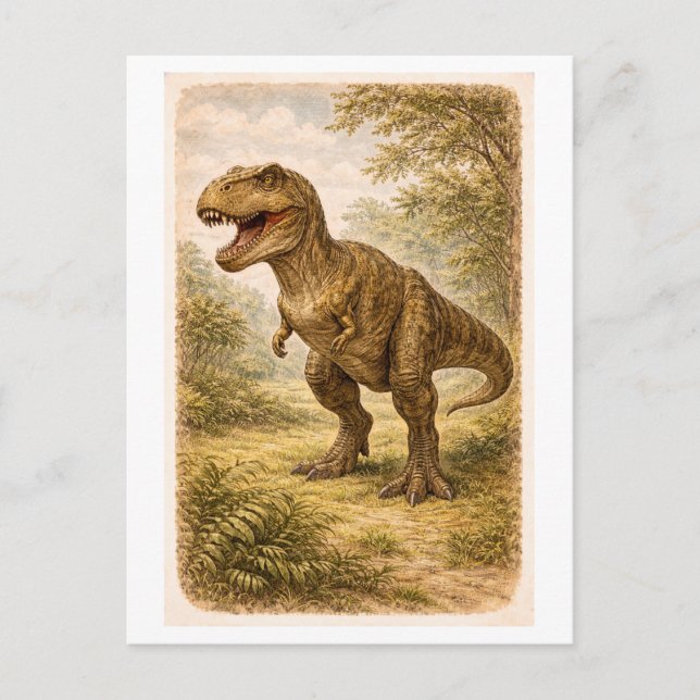 Vintage-Style T. Rex lllustration Postcard (Front)