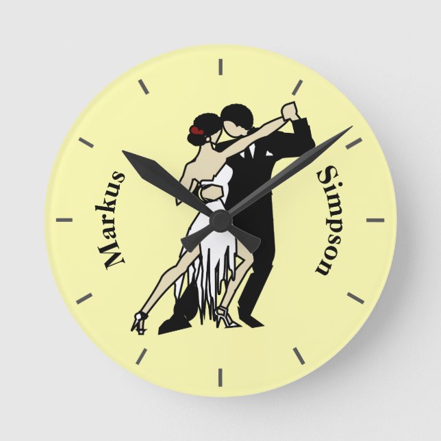 Vintage-style Tango Dancers Round Clock (Front)