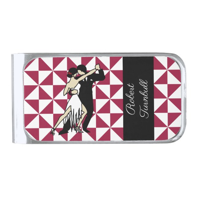 Vintage -style Tango Dancers Silver Finish Money Clip (Front)