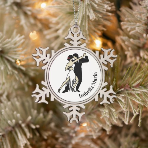 Vintage_style Tango Dancers  Snowflake Pewter Christmas Ornament