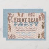 Vintage Style Teddy Bear Party Invitation - Blue (Front/Back)