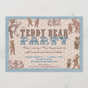 Vintage Style Teddy Bear Party Invitation - Blue