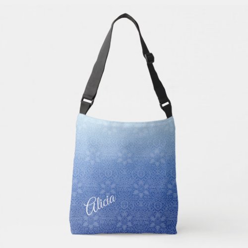 Vintage Style Texture Blue Ombre with Name Crossbody Bag