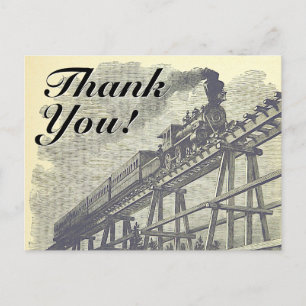 Vintage Style "Thank You!", Train Locomotive Postcard