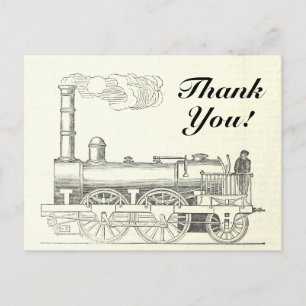 Vintage Style Train Locomotive, "Thank You!" Postcard