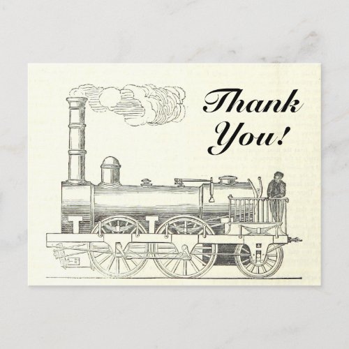 Vintage Style Train Locomotive Thank You Postcard