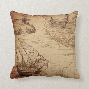 Vintage Style Transportation Map 2 Throw Pillow