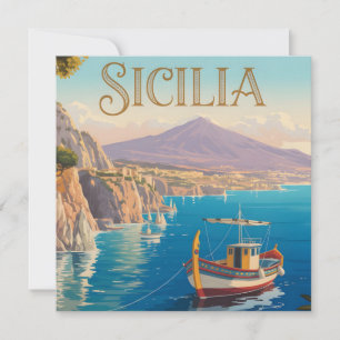 Vintage Style Travel Poster for Sicilia Italy Holiday Card