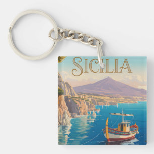 Vintage Style Travel Poster for Sicilia Italy Keychain