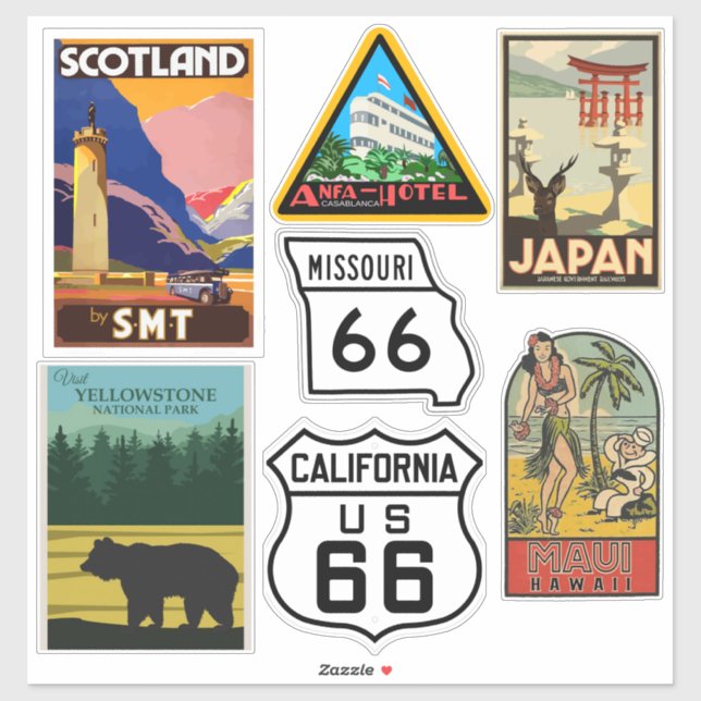 Vintage style Travel  Stickers (Sheet)