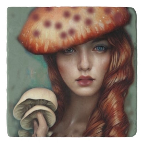 vintage style trippy  groovy women with mushrooms trivet