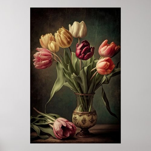 Vintage Style Tulip Floral Art Poster