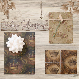 Vintage style victorian crown queen bee insect wrapping paper sheets
