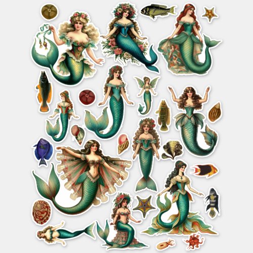 Vintage Style victorian mermaids sealife art Sticker