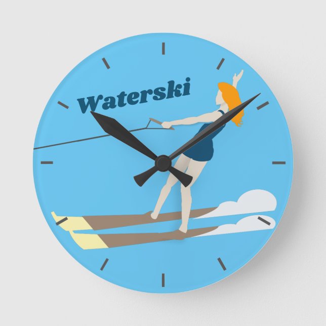Vintage Style Water Ski Round Clock (Front)