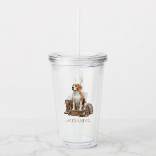 Vintage Style Watercolor Hunting Hound Dog Acrylic Tumbler
