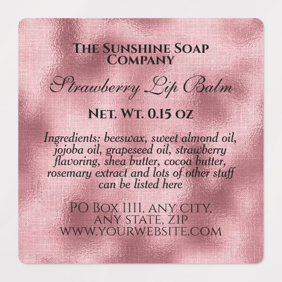 Vintage style waterproof cosmetics woven pink foil labels