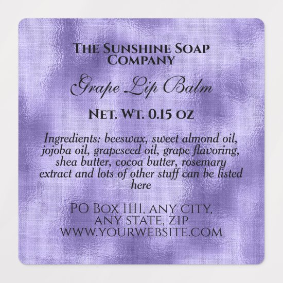 Vintage style waterproof woven purple foil soap labels