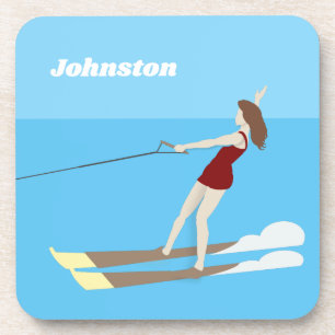 Vintage-style Waterski Beverage Coaster