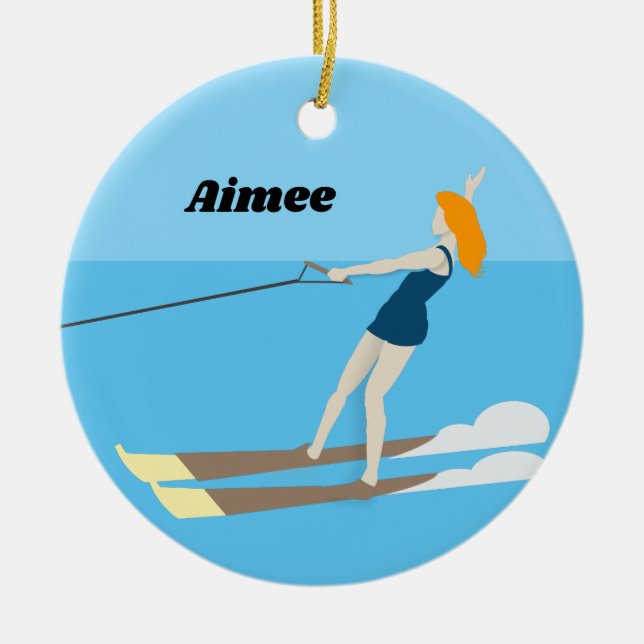 Vintage-style Waterski Ceramic Ornament (Front)