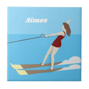 Vintage-style Waterski Ceramic Tile