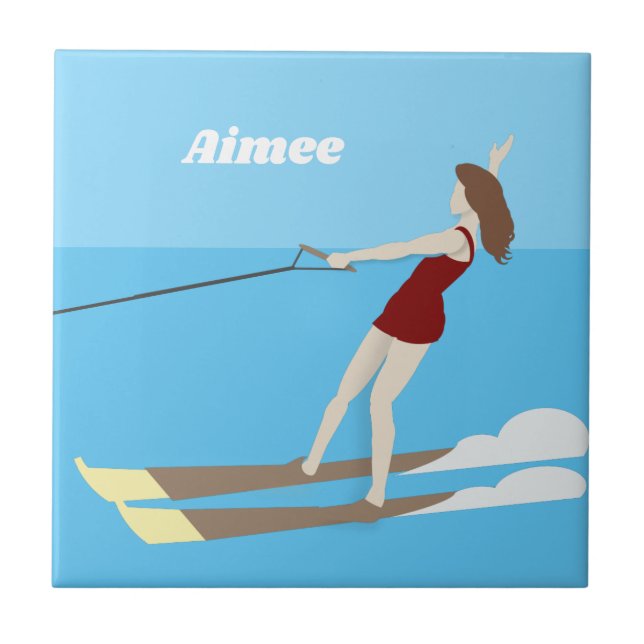Vintage-style Waterski Ceramic Tile (Front)