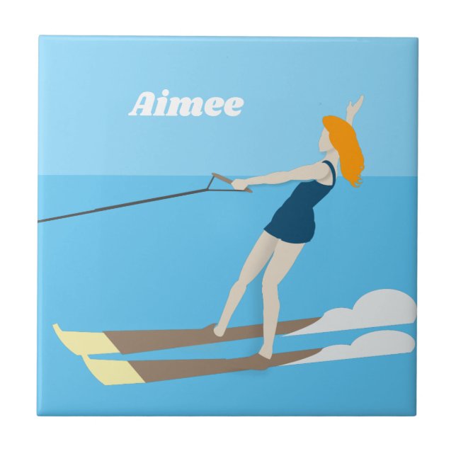 Vintage-style Waterski Ceramic Tile (Front)