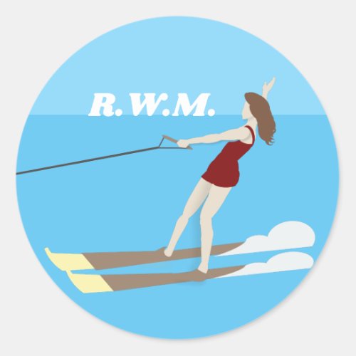 Vintage_style Waterski Classic Round Sticker