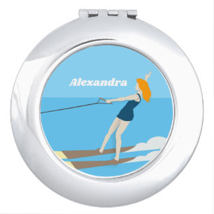 Vintage-style Waterski Compact Mirror
