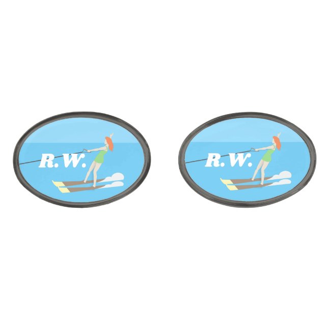 Vintage-style Waterski Cufflinks (Front)
