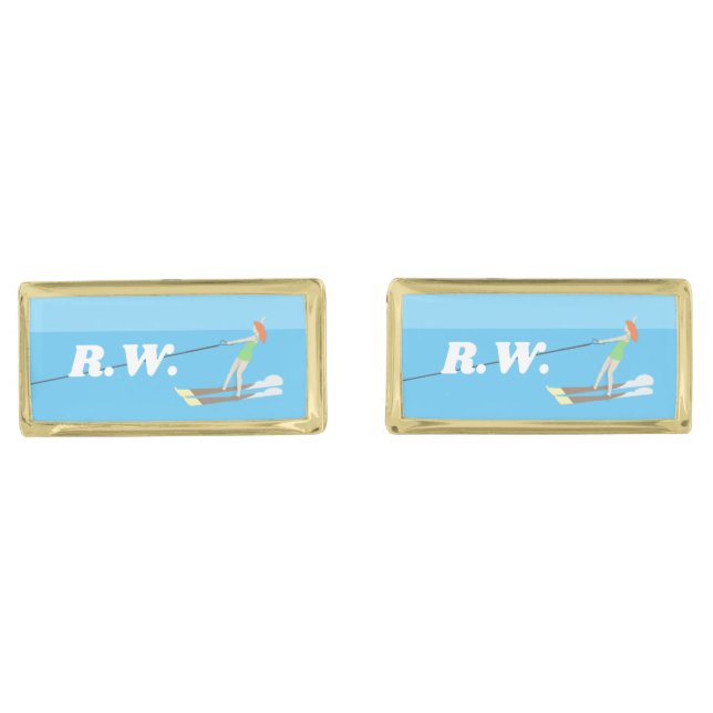 Vintage-style Waterski Cufflinks (Front)