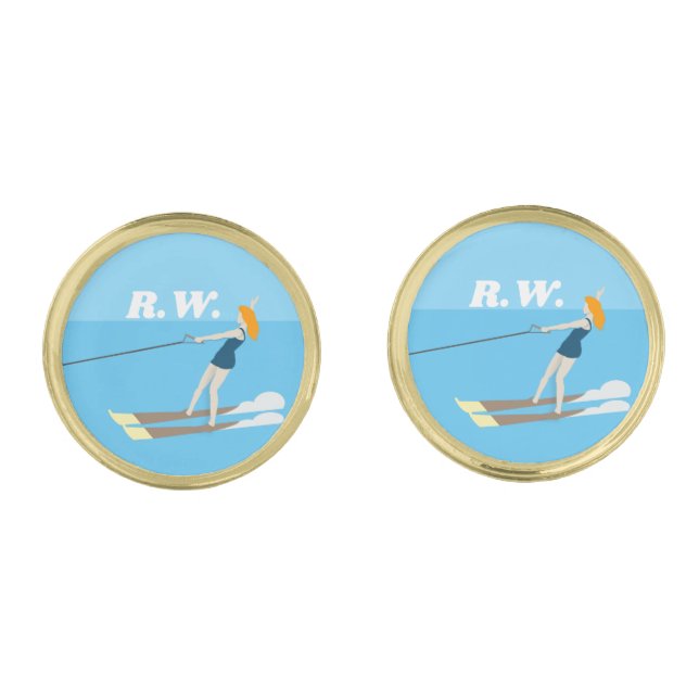 Vintage-style Waterski Cufflinks (Front)