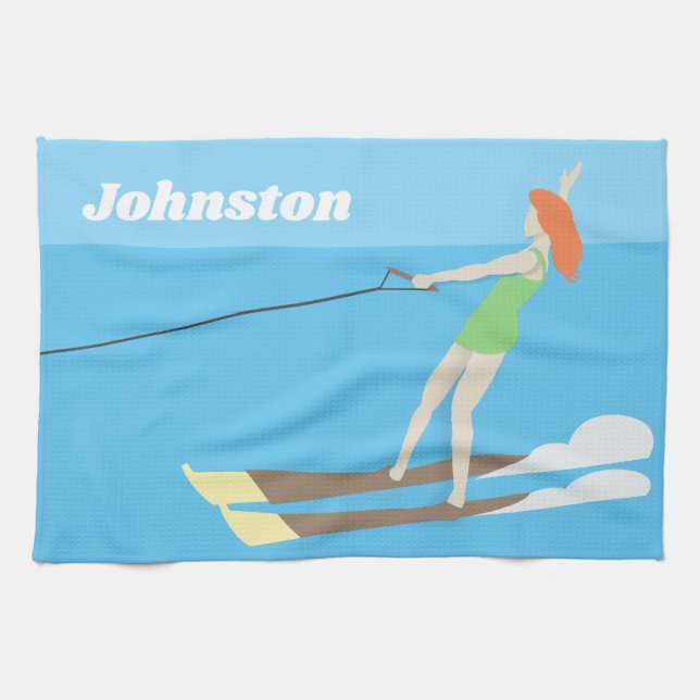 Vintage-style Waterski Kitchen Towel (Horizontal)
