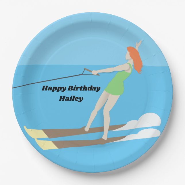 Vintage-style Waterski Paper Plates (Front)