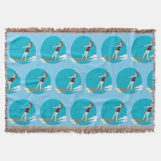 Vintage-style Waterski Throw Blanket (Front)