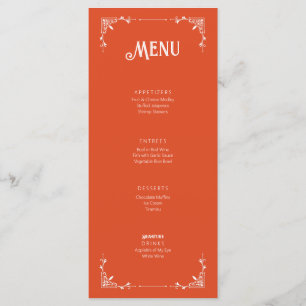 Vintage Style Wedding Event Menu Flat Card Orange 
