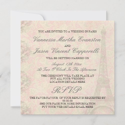Vintage Style Wedding In Paris Invitations