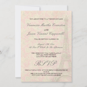 Vintage Style Wedding In Paris Invitations