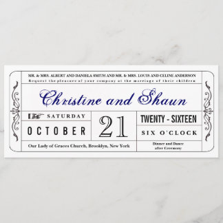 Vintage Style Wedding Ticket Invitation in Blue