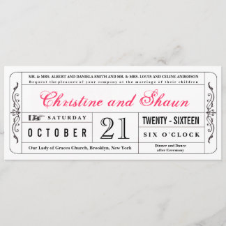 Vintage Style Wedding Ticket Invitation in Pink
