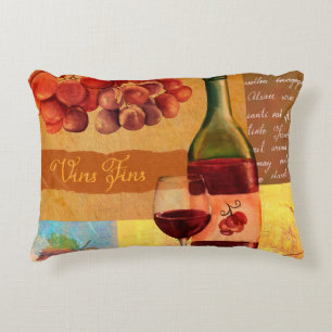 Vintage style wine collage with a watercolour draw accent pillow