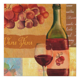 Vintage style wine collage with a watercolour draw faux canvas print