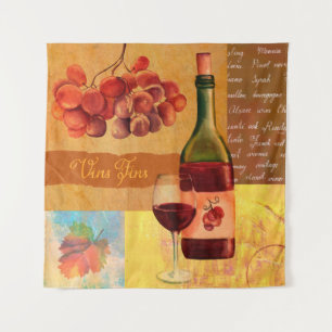 Vintage style wine collage with a watercolour draw tapestry