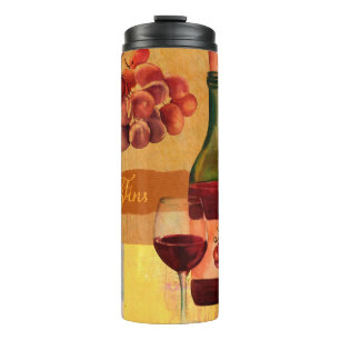 Vintage style wine collage with a watercolour draw thermal tumbler