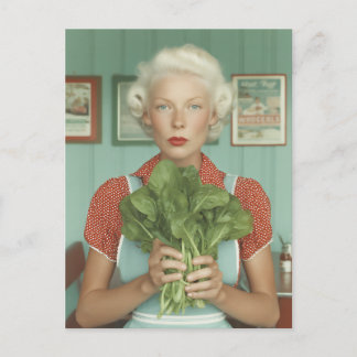 Vintage Style Woman Holding Fresh Greens Postcard
