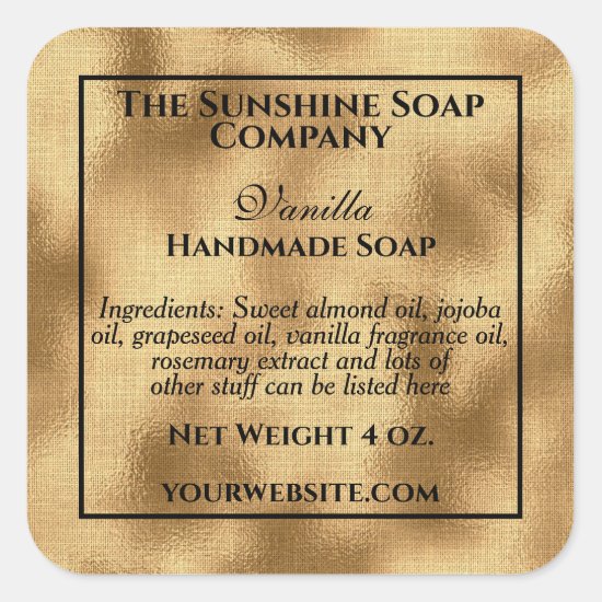 Vintage style woven gold foil soap cosmetics square sticker