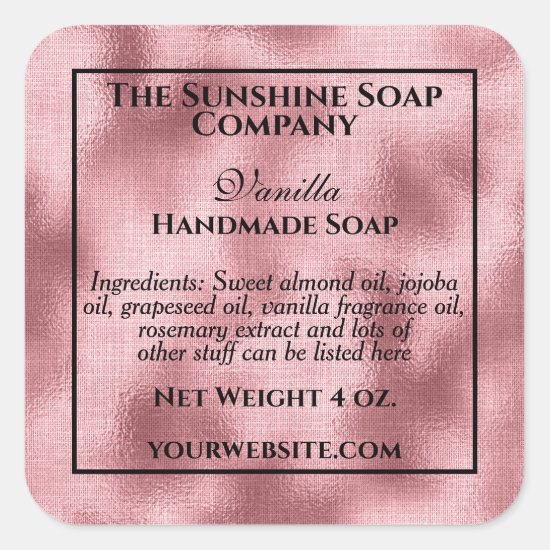 Vintage style woven pink foil soap cosmetics  square sticker