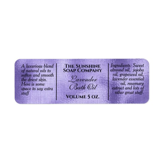 Vintage style woven purple foil soap and cosmetic label