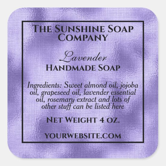 Vintage style woven purple foil soap cosmetics square sticker